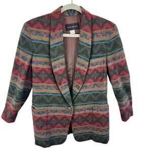 Harris/Wallace Vintage Wool Blend Aztec‎ Print Single Breasted Blazer Women's S